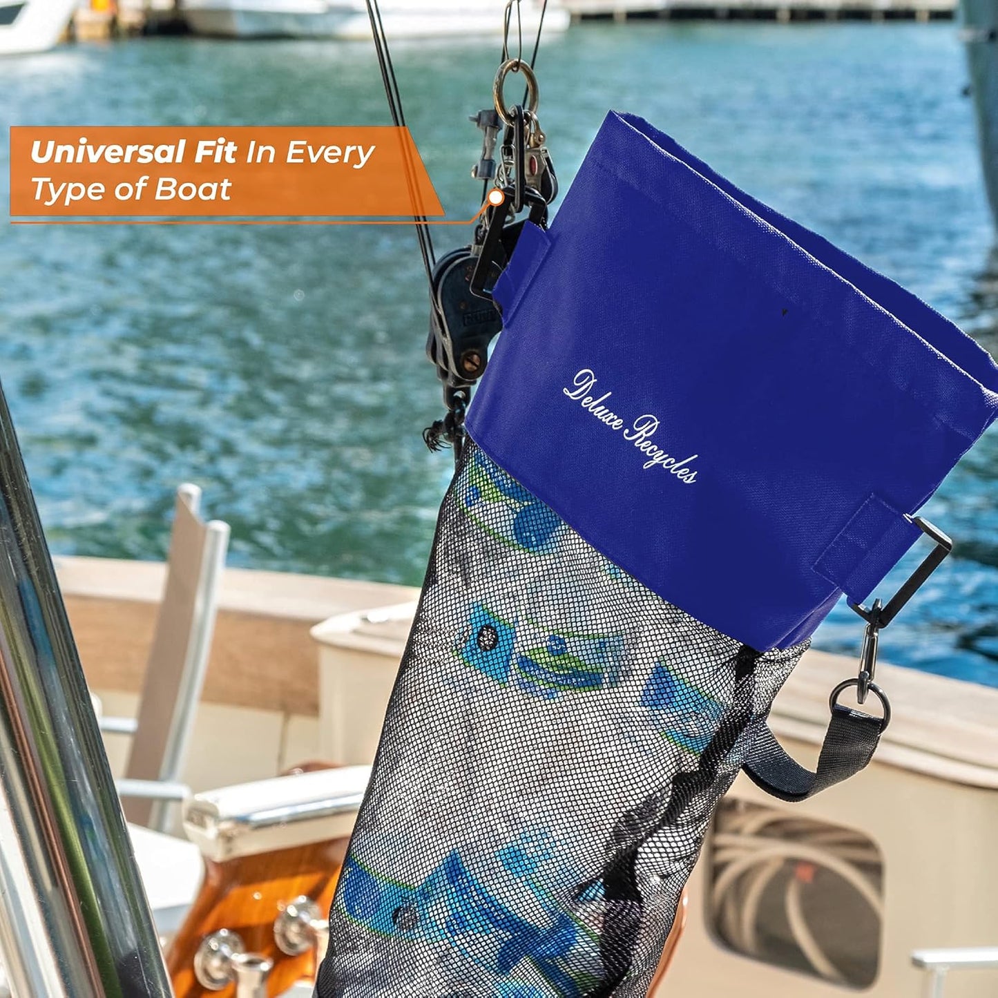 Portable Mesh Trash Bag for Boat - Washable Leakproof Outdoor Garbage Bags for Boat, Kayak or Camper – Lightweight & Large Capacity Bin Bag (Blue)
