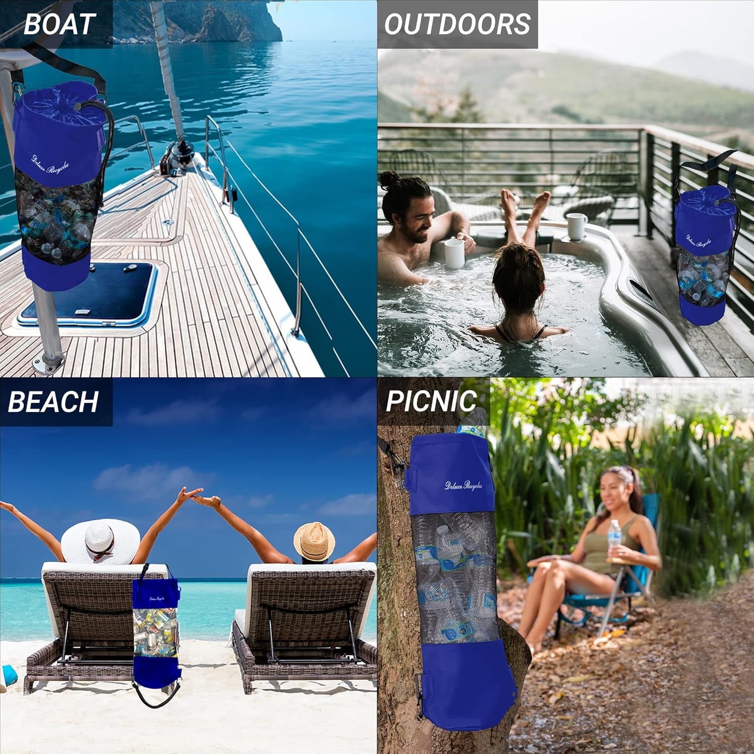 Portable Mesh Trash Bag for Boat - Washable Leakproof Outdoor Garbage Bags for Boat, Kayak or Camper – Lightweight & Large Capacity Bin Bag (Blue)
