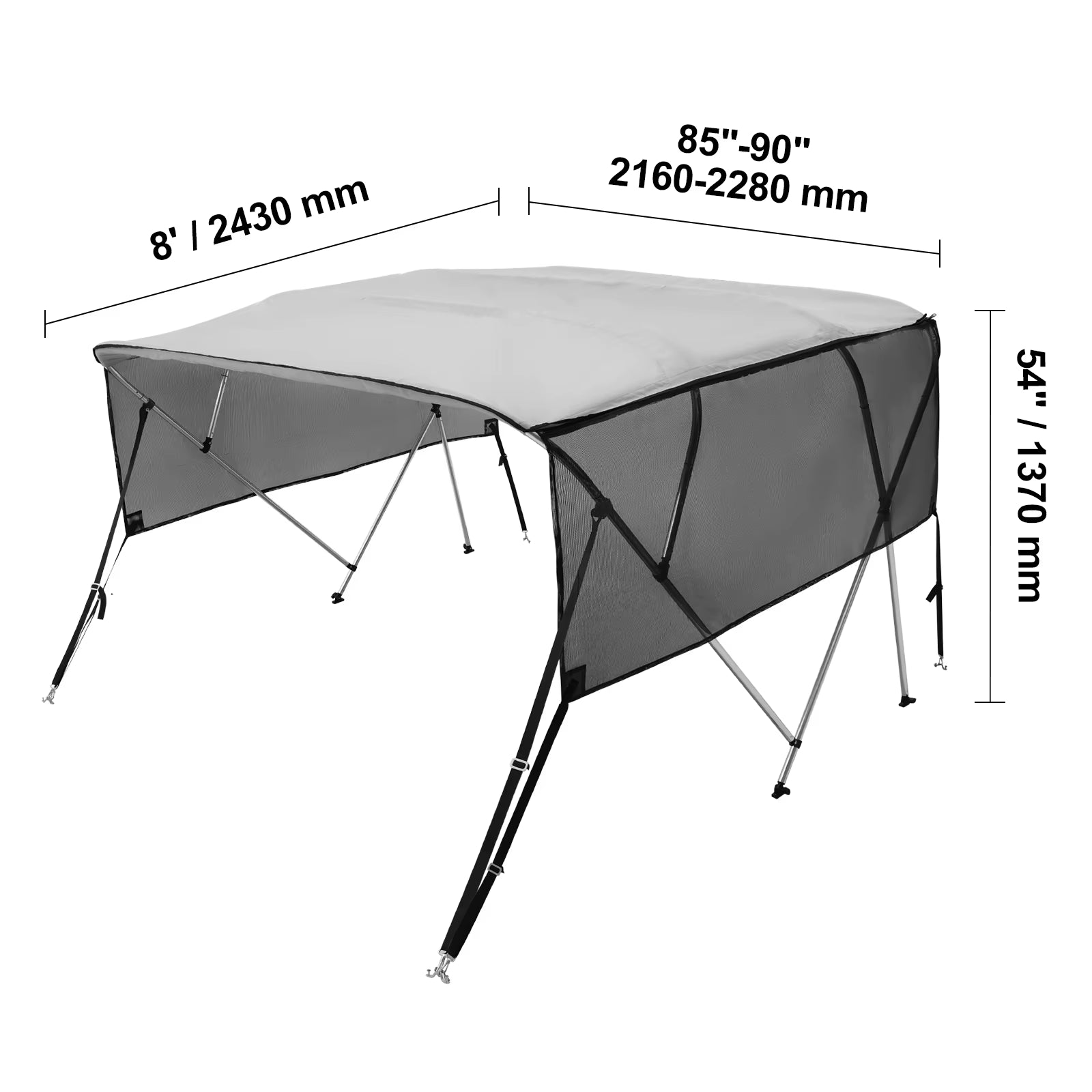 4 Bow Bimini Top Boat Cover Detachable Mesh Sidewalls 600D Polyester Canopy with Aluminum Alloy Frame Include Storage Boot