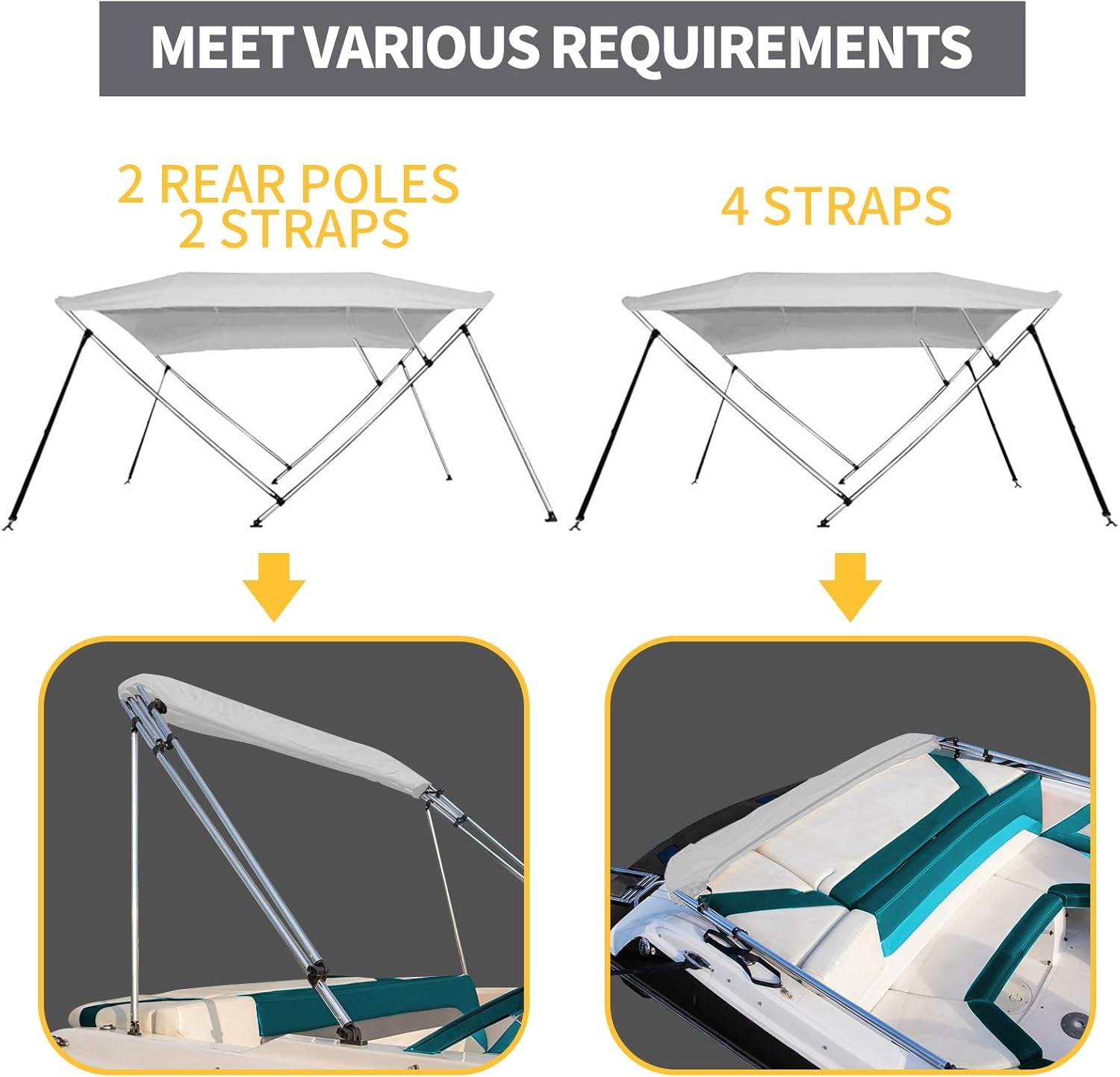 Bimini Top for Boats,3-4 Bow 13 Different Size Bimini Top,Includes Bimini Top Hardwares and Boot Cover,3 Bow 6Ft Length 85In - 90In Width 46In Height