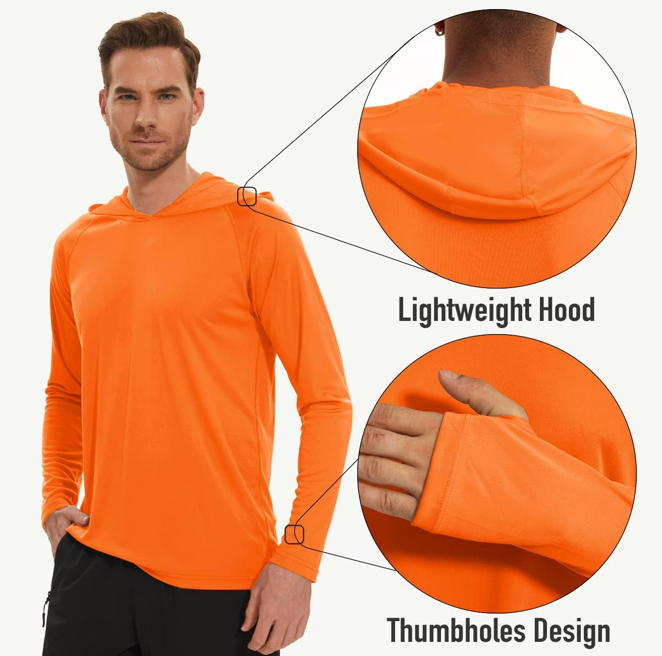 Men'S Hooded UPF 50+ Sun Protection T Shirts Long Sleeve Athletic Fishing Shirts Rash Guards