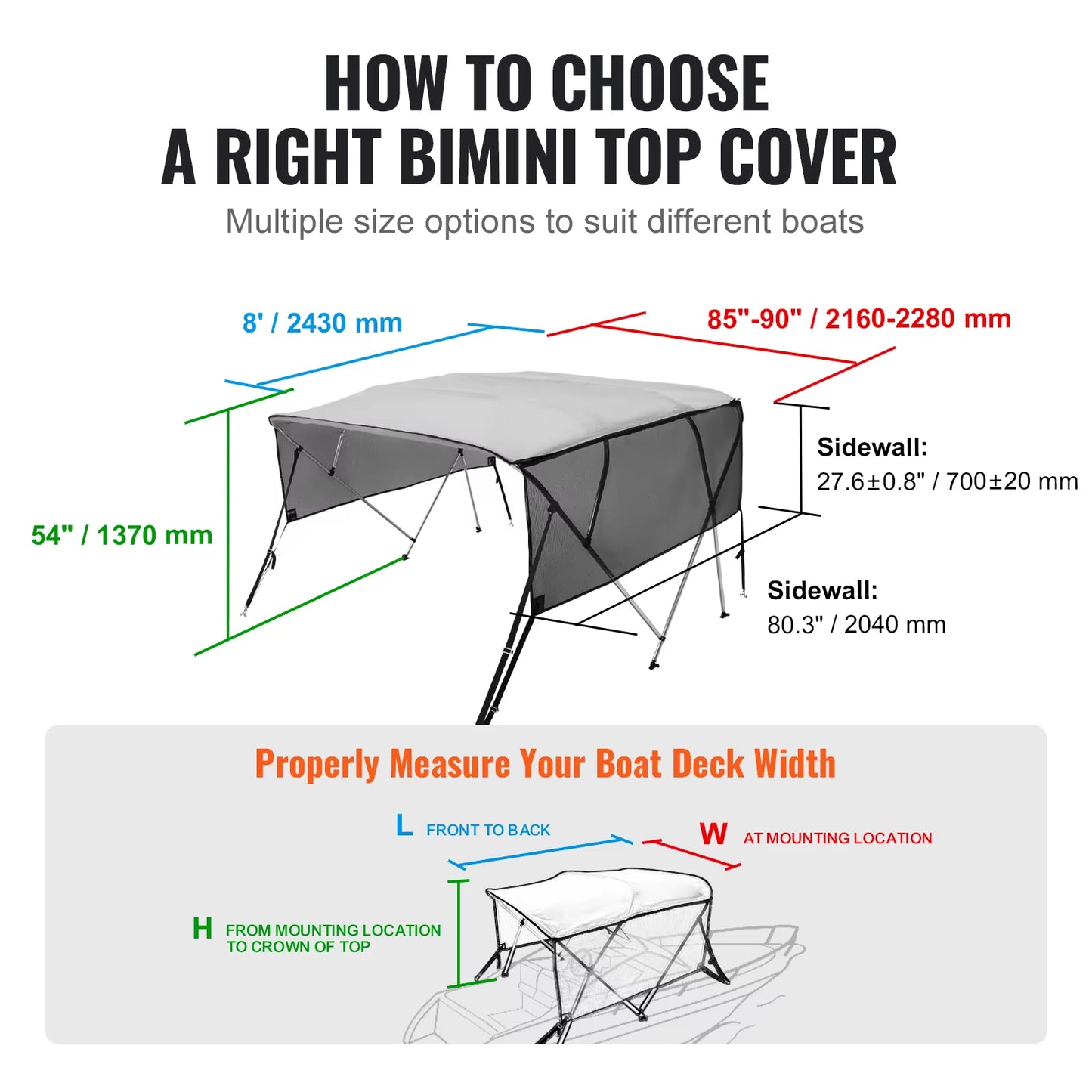 4 Bow Bimini Top Boat Cover Detachable Mesh Sidewalls 600D Polyester Canopy with Aluminum Alloy Frame Include Storage Boot