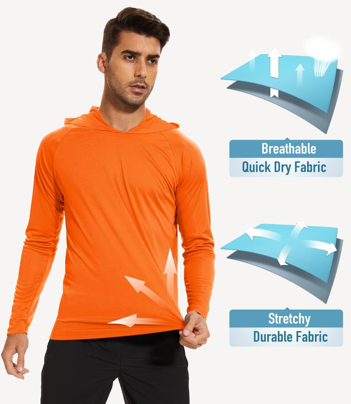 Men'S Hooded UPF 50+ Sun Protection T Shirts Long Sleeve Athletic Fishing Shirts Rash Guards