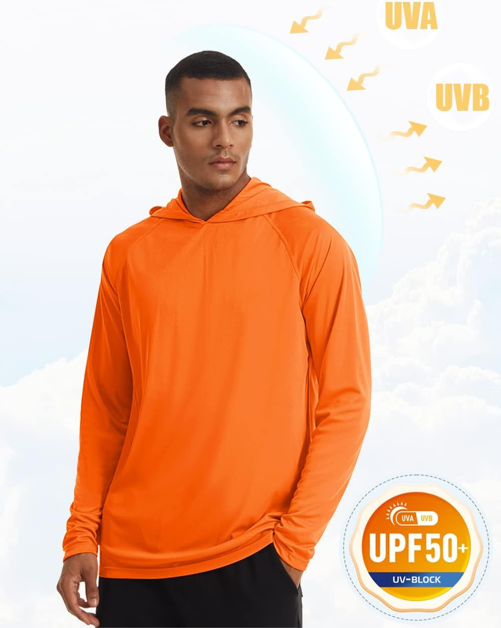 Men'S Hooded UPF 50+ Sun Protection T Shirts Long Sleeve Athletic Fishing Shirts Rash Guards